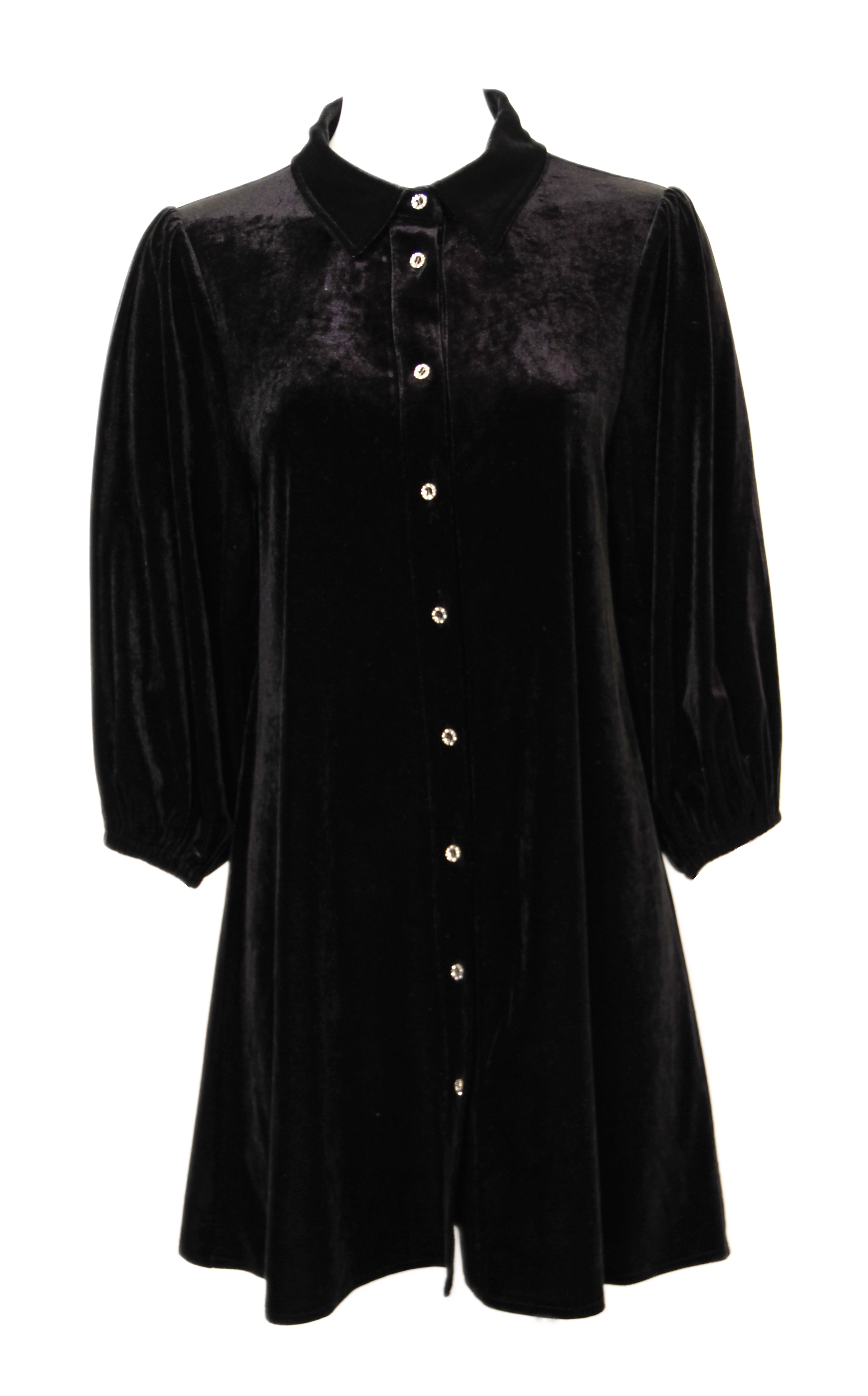 Rhinestone Velvet Puff Sleeve Dress Deep Red / XL
