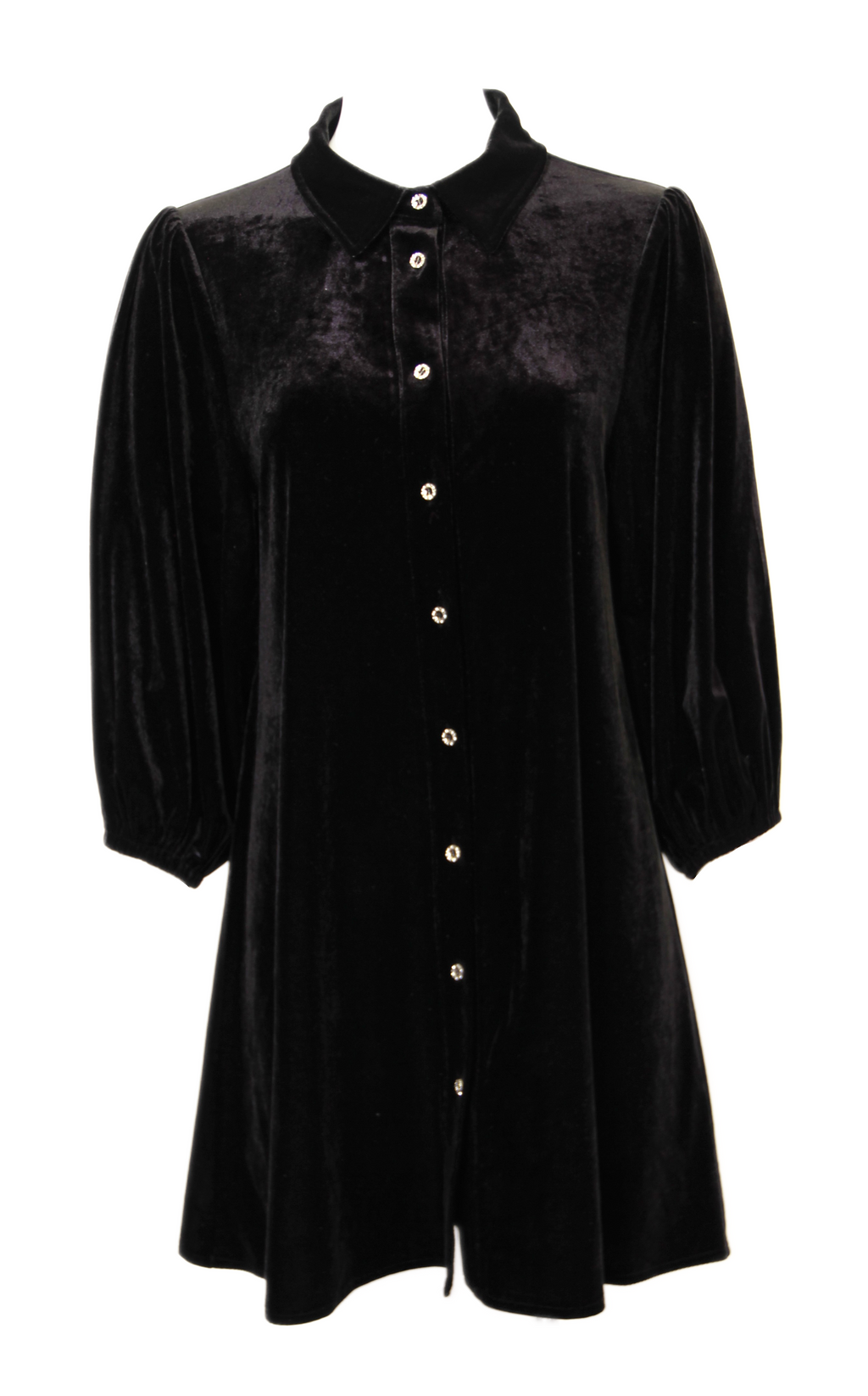 Rhinestone Velvet Puff Sleeve Dress