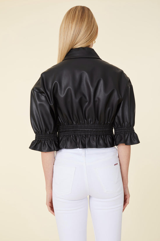 Vegan Leather Short Shirt Jacket