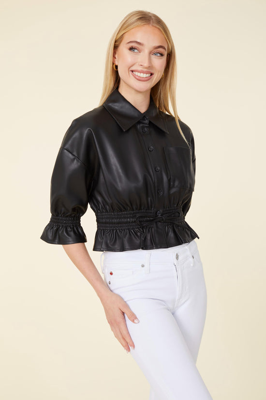 Vegan Leather Short Shirt Jacket