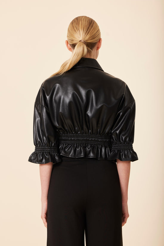 Faux Leather Short Shirt Jacket