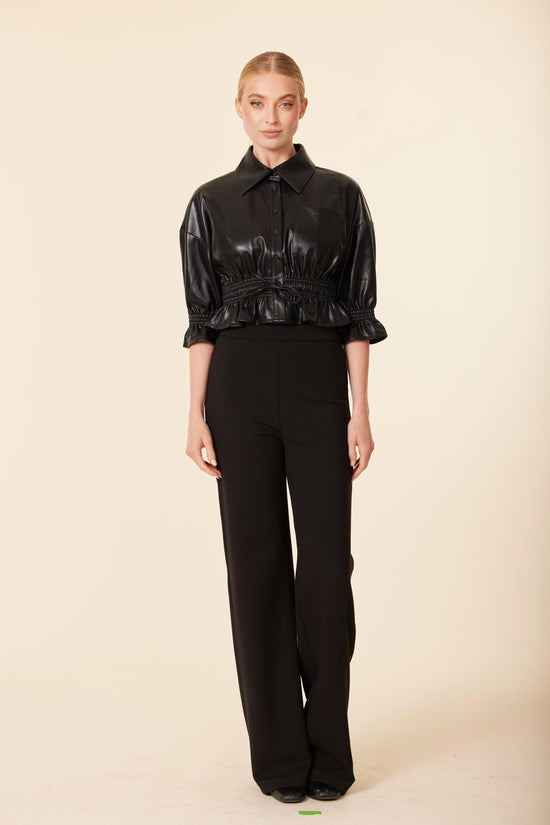 Faux Leather Short Shirt Jacket