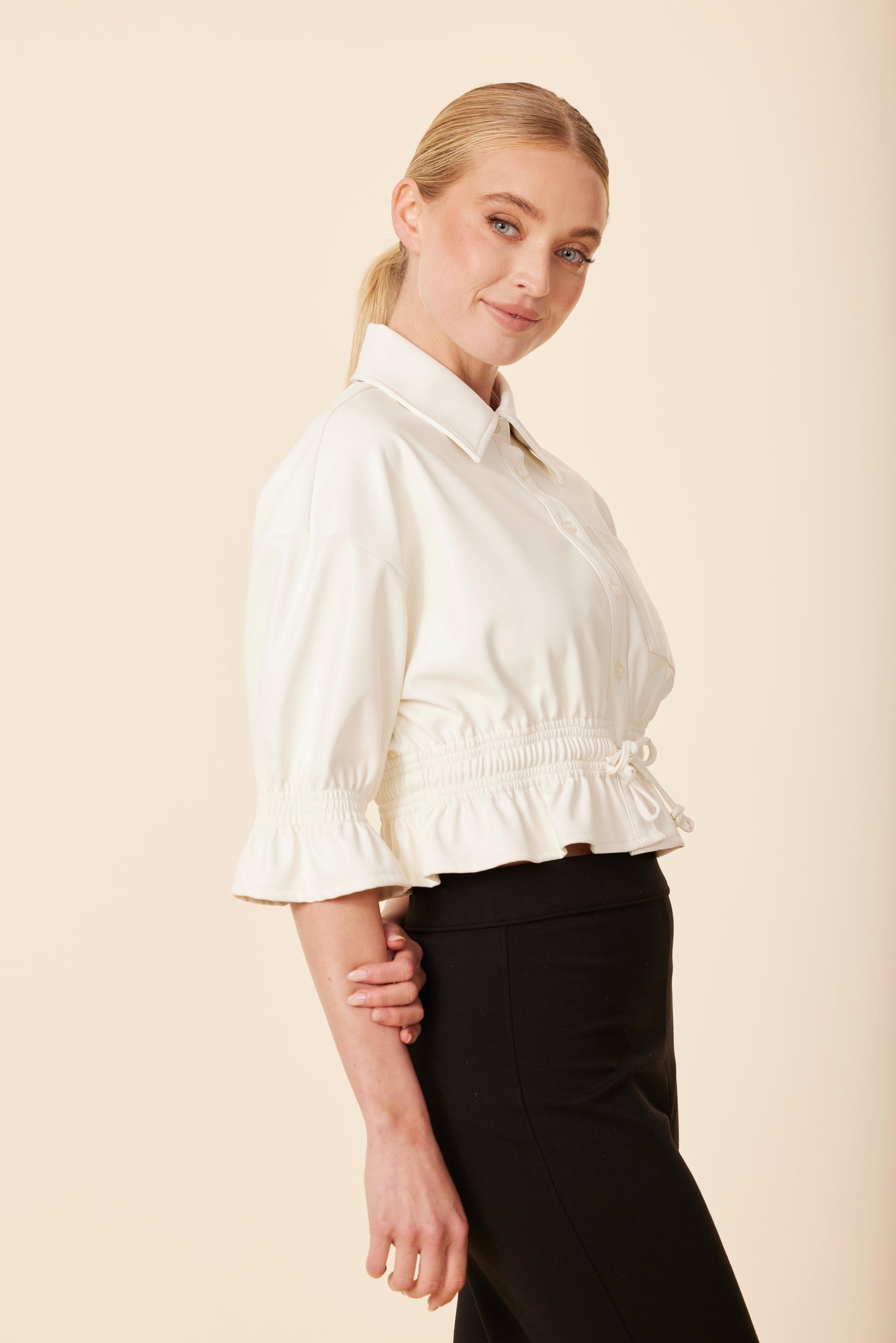 Faux Leather Short Shirt Jacket