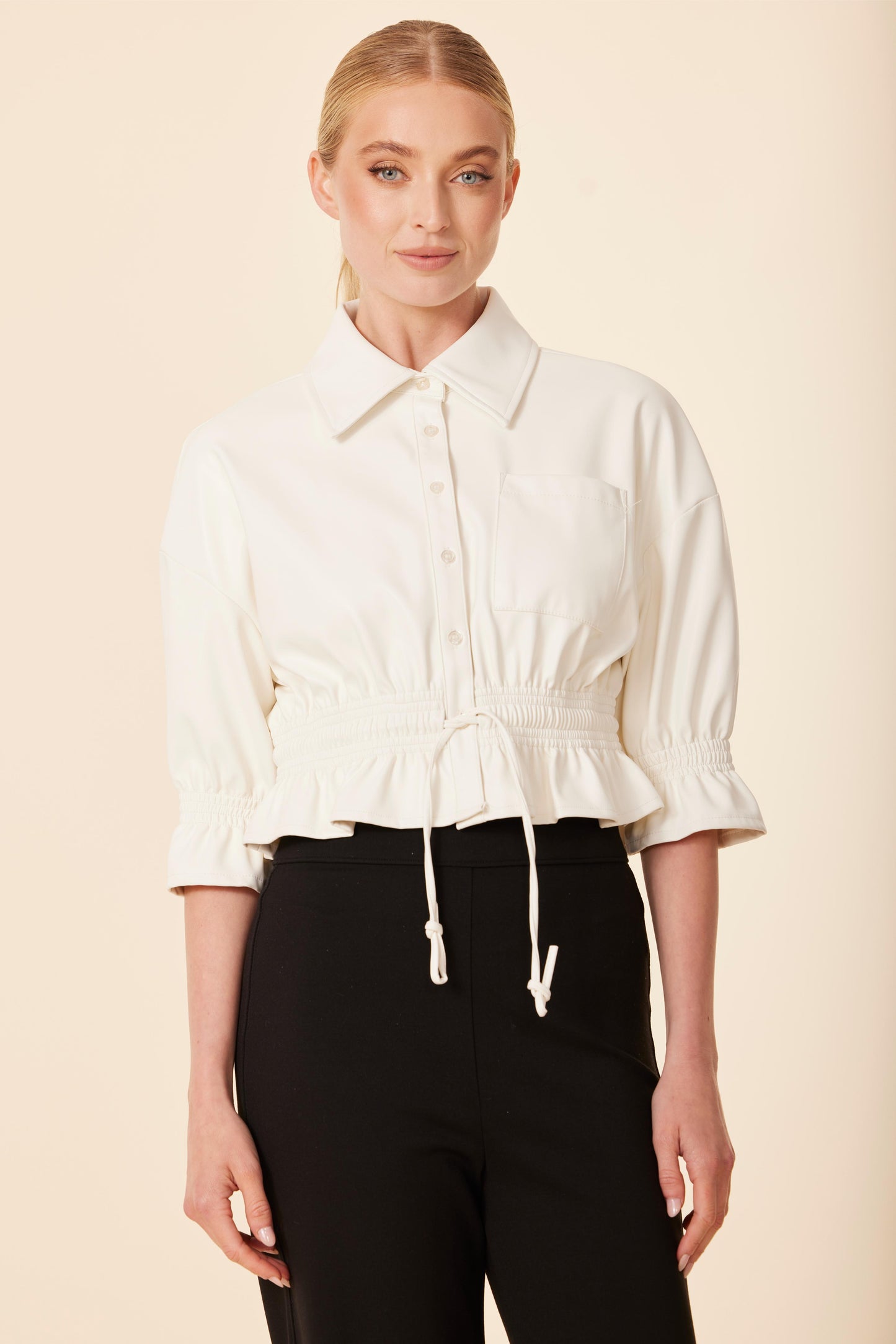 Faux Leather Short Shirt Jacket