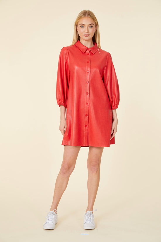 Perforated Vegan Leather Puff Sleeve/ Tunic Dress