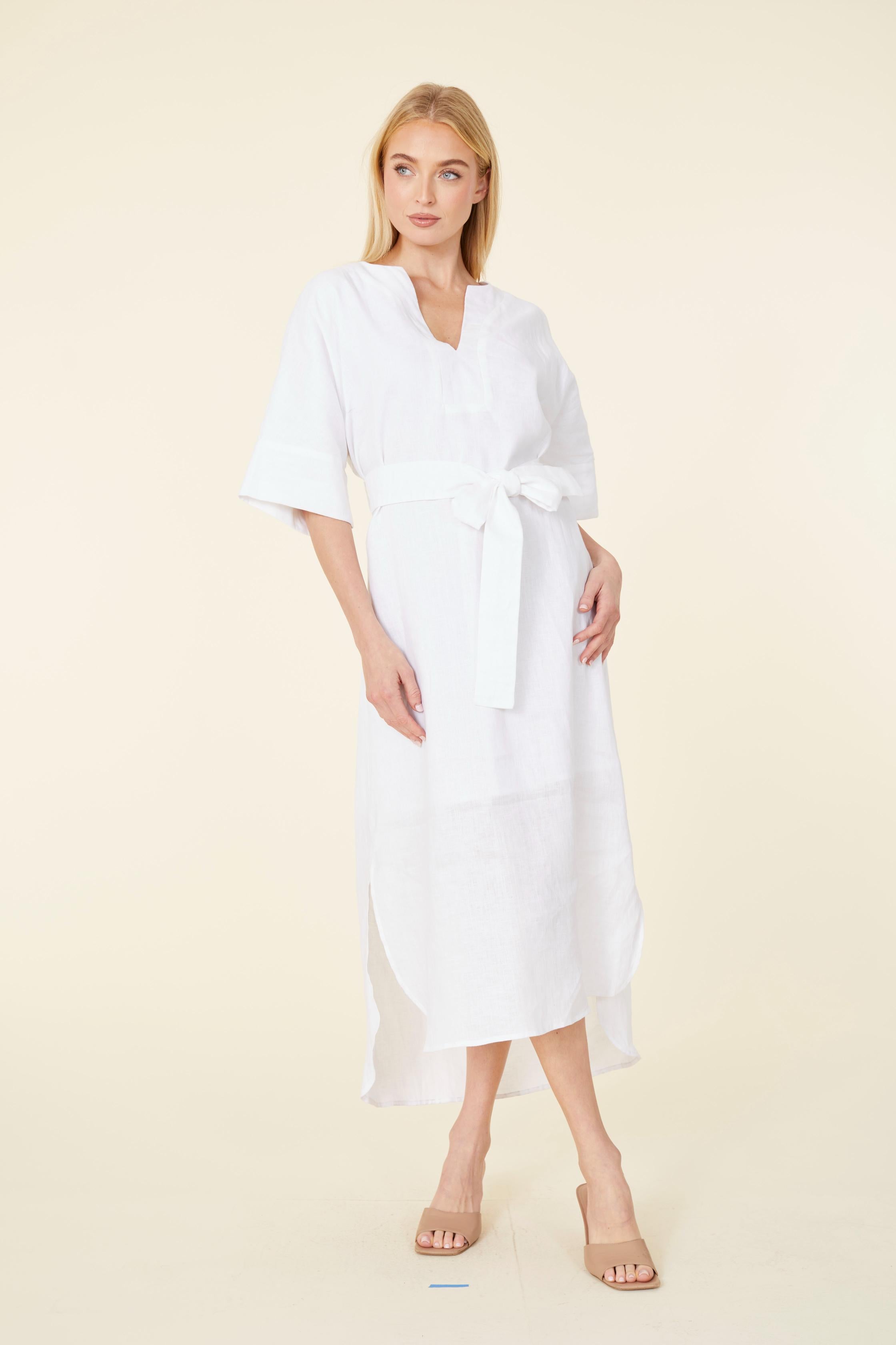 Linen Belted Maxi Dress
