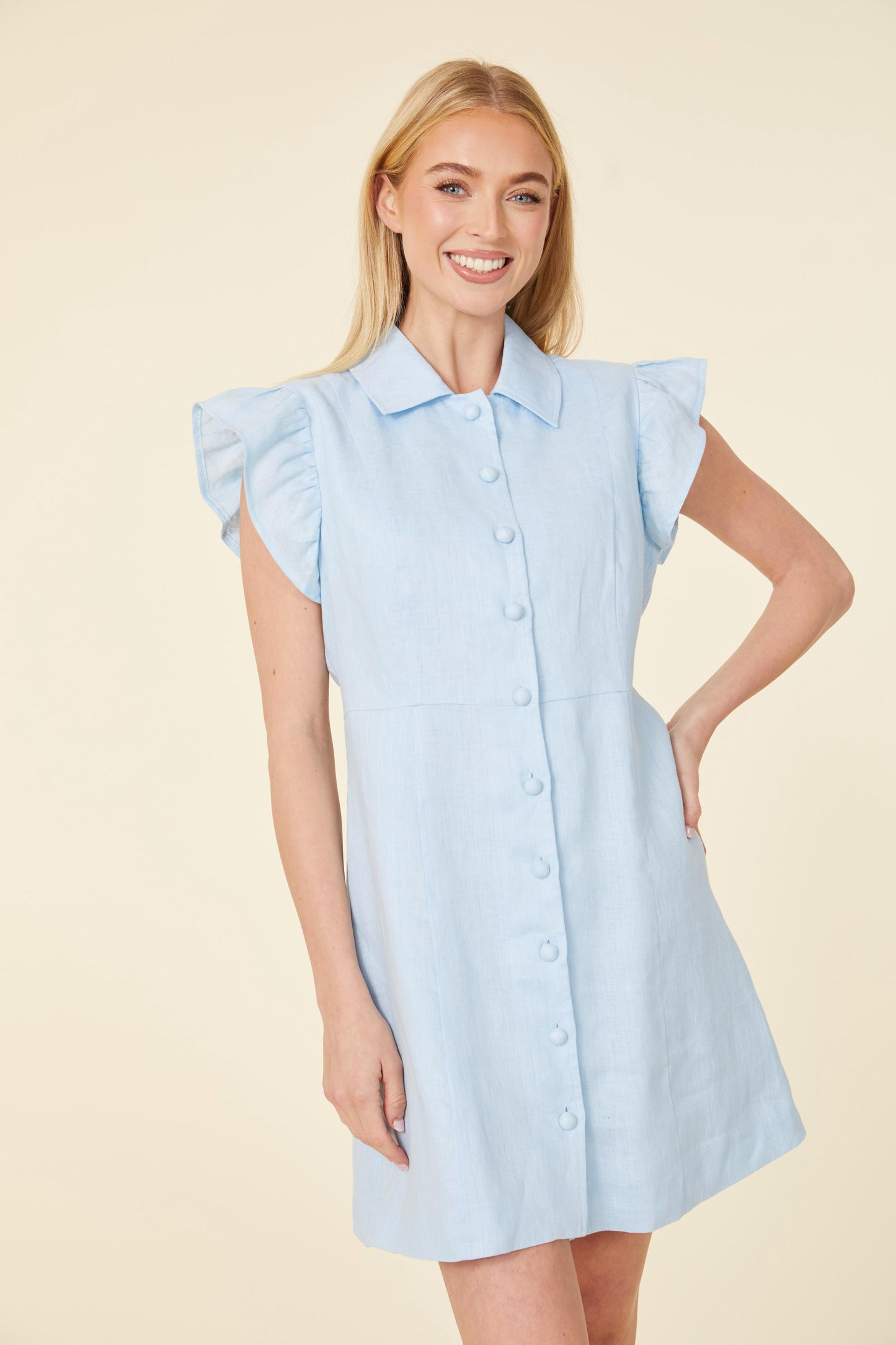 Linen Flutter Sleeve Dress