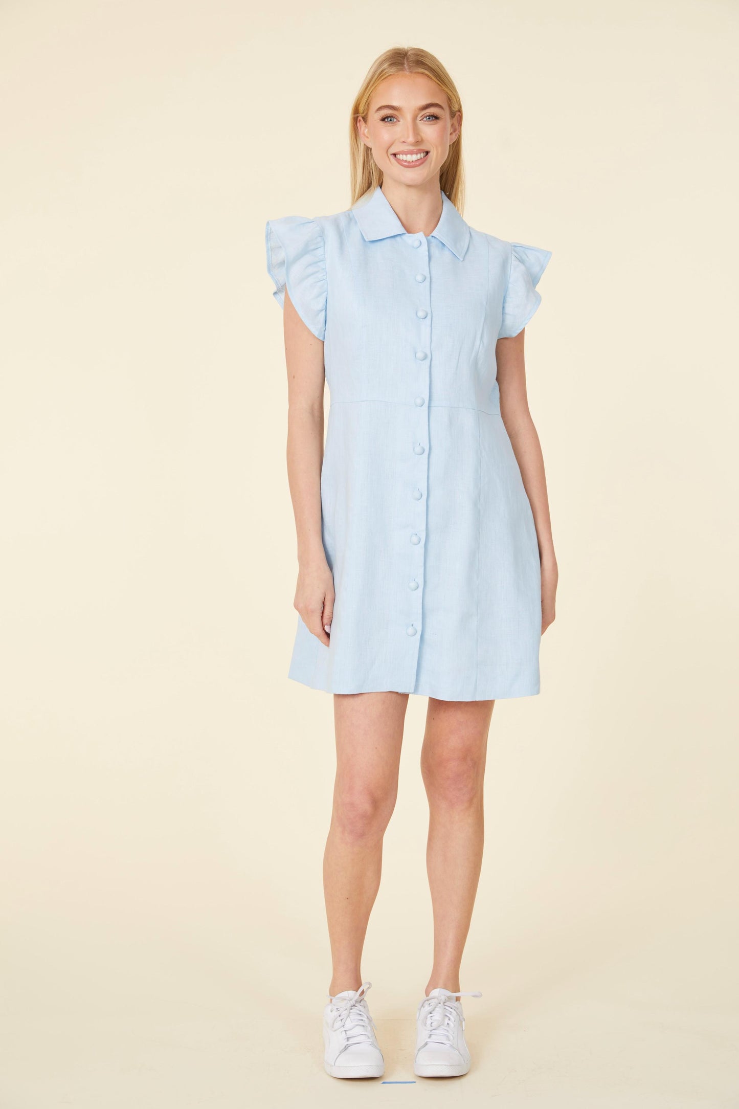 Linen Flutter Sleeve Dress