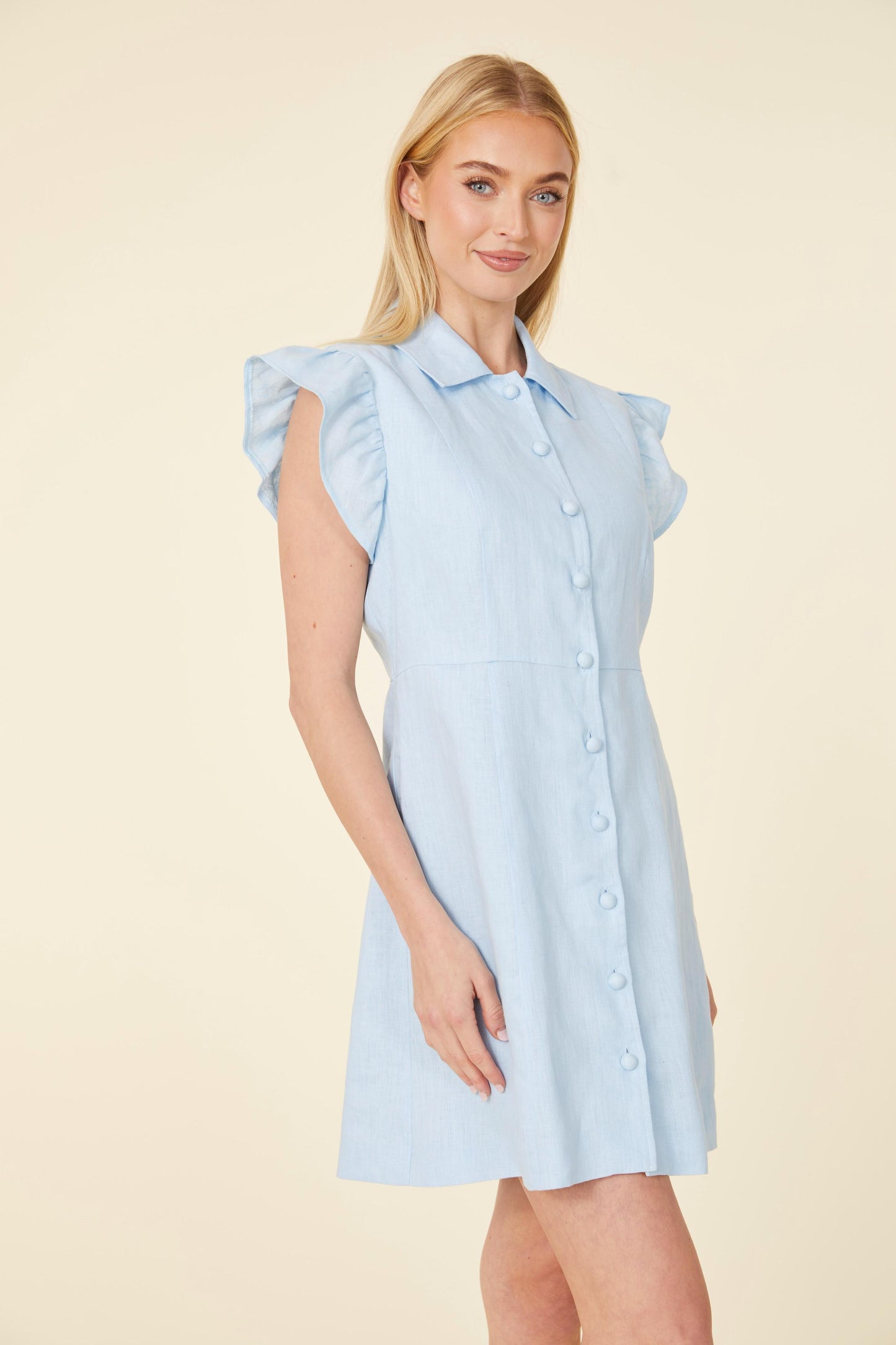 Linen Flutter Sleeve Dress