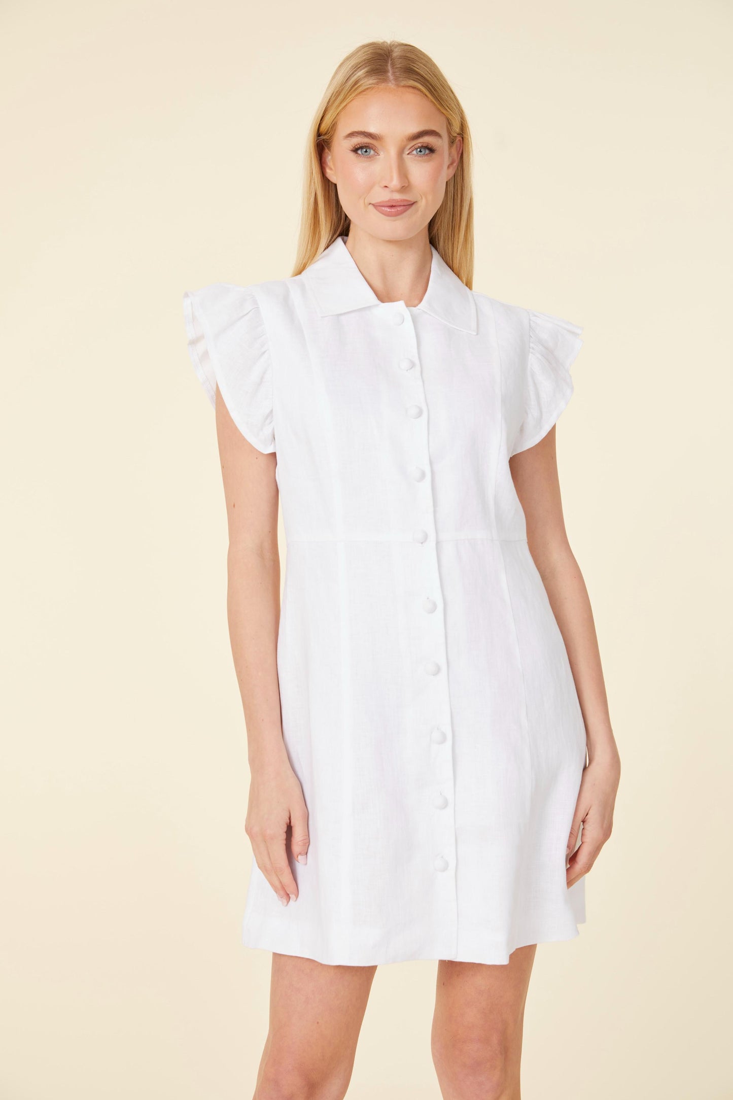 Linen Flutter Sleeve Dress