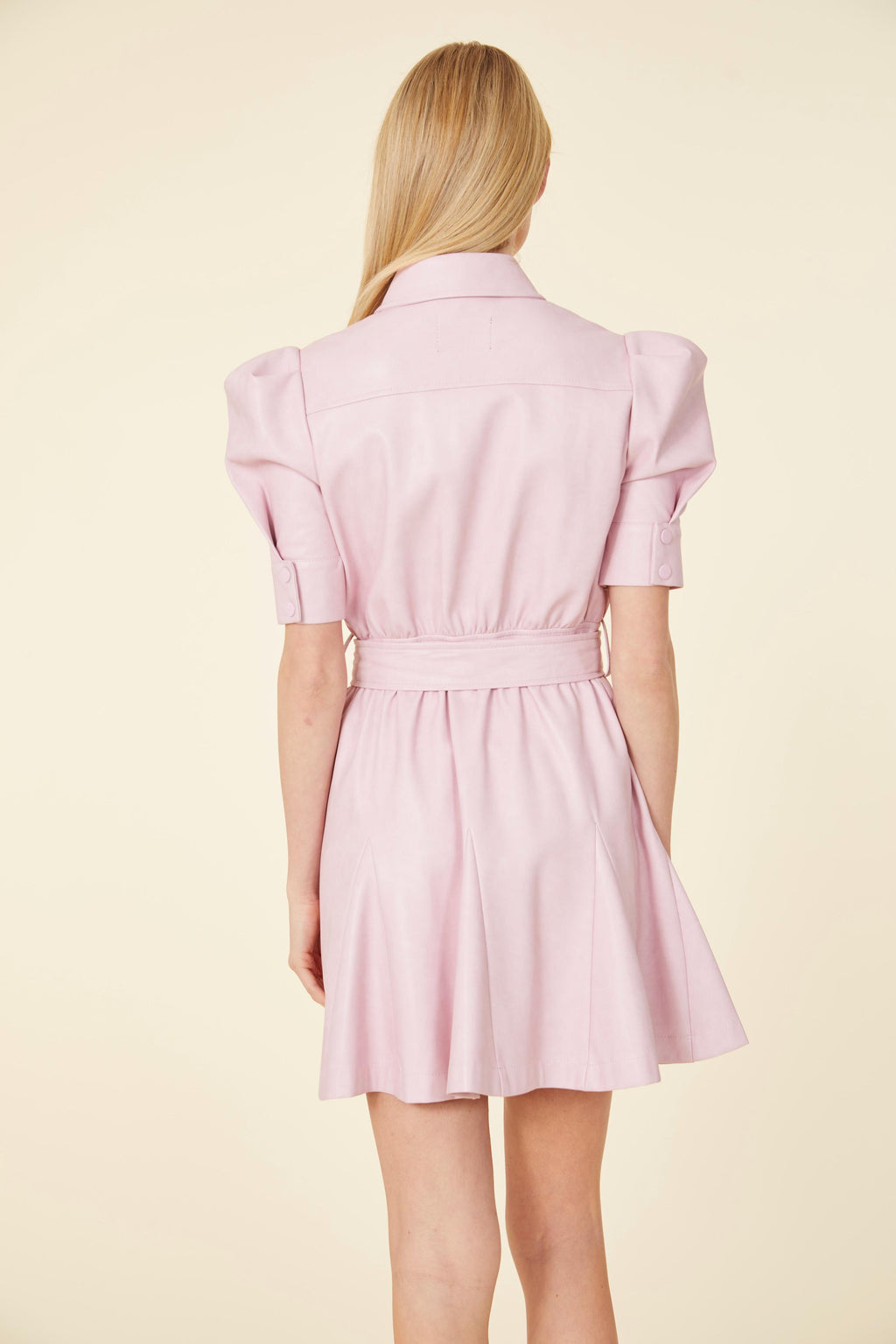 Vegan Leather Puff Sleeve Belted Skate Dress