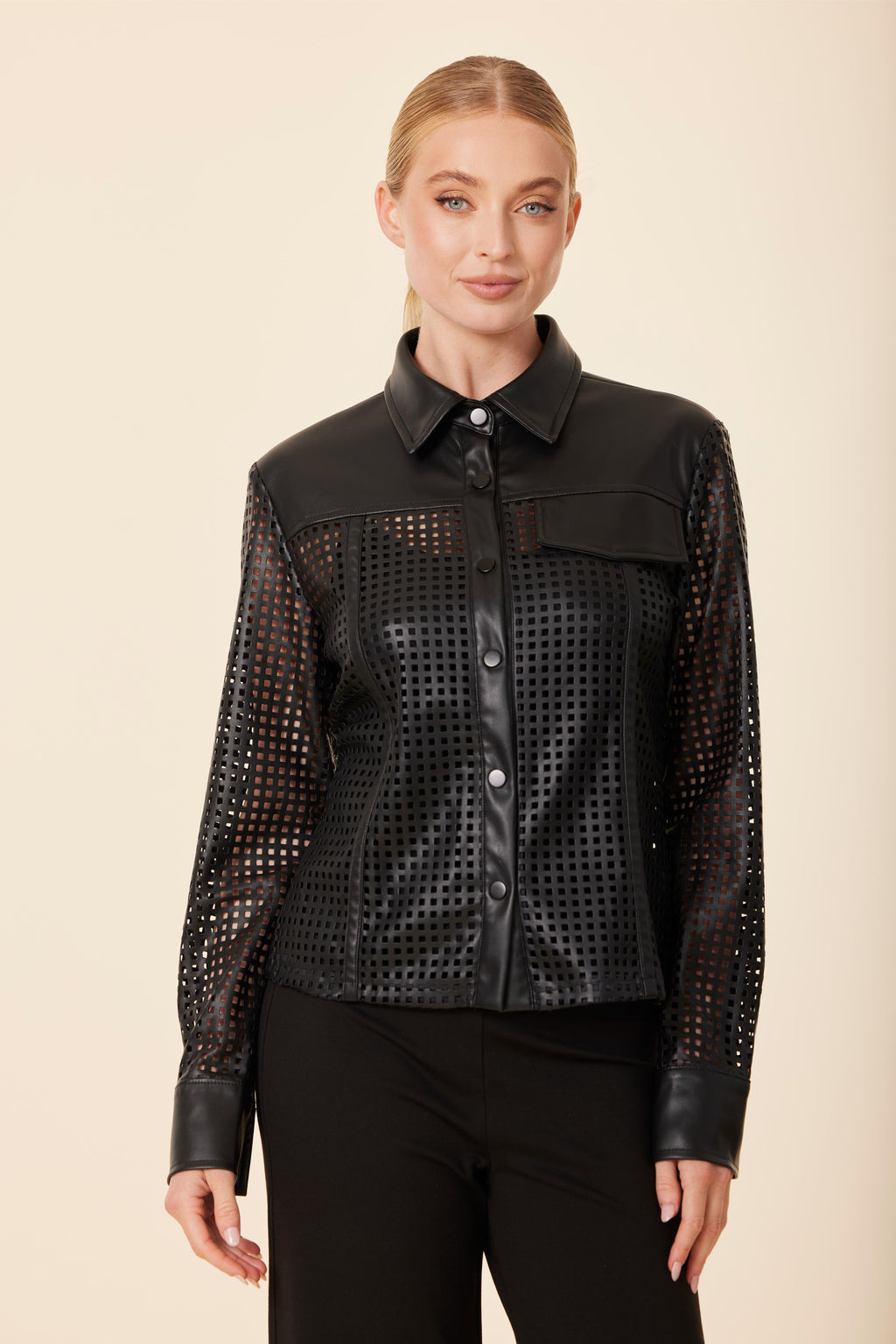 Vegan Leather Laser Cut Shirt
