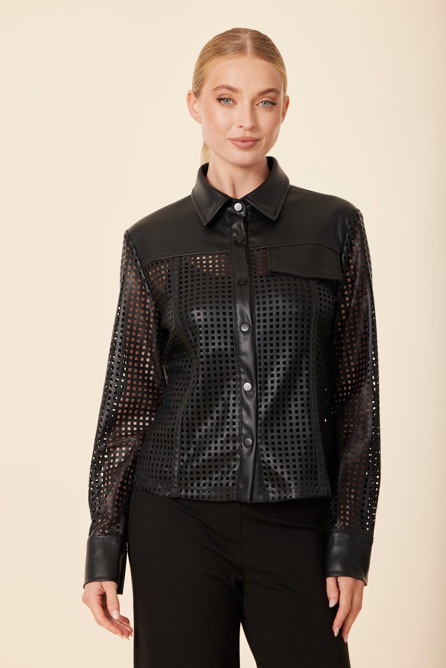 Faux Leather Laser Cut Shirt
