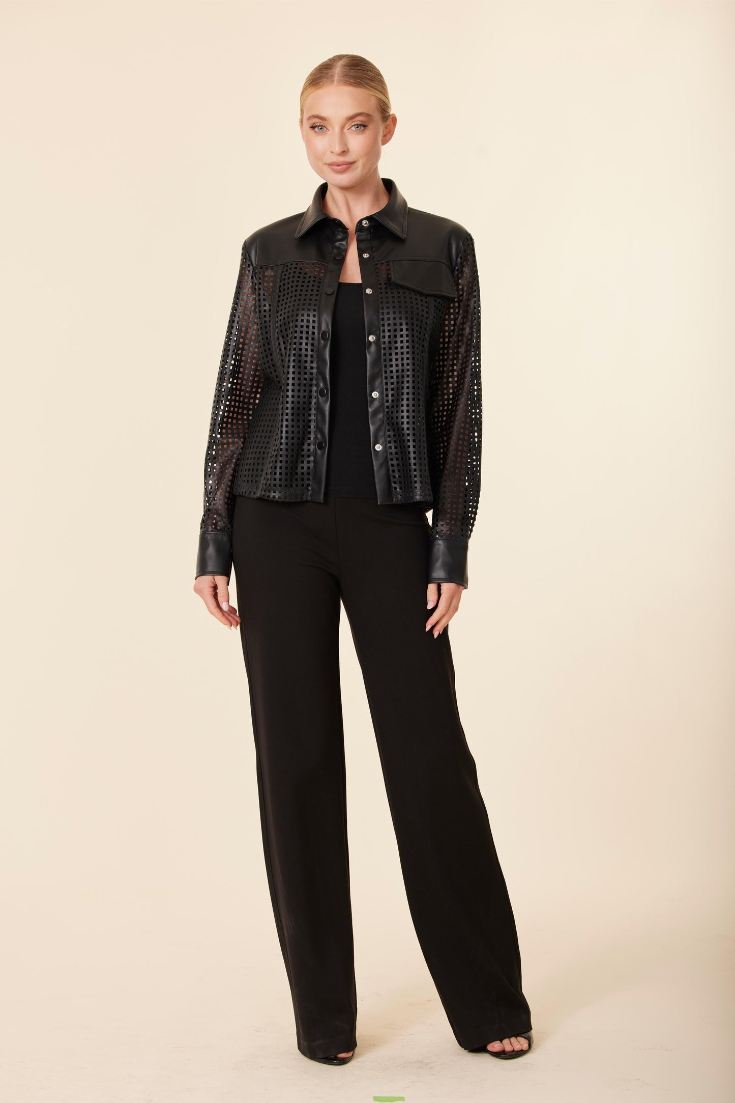 Faux Leather Laser Cut Shirt