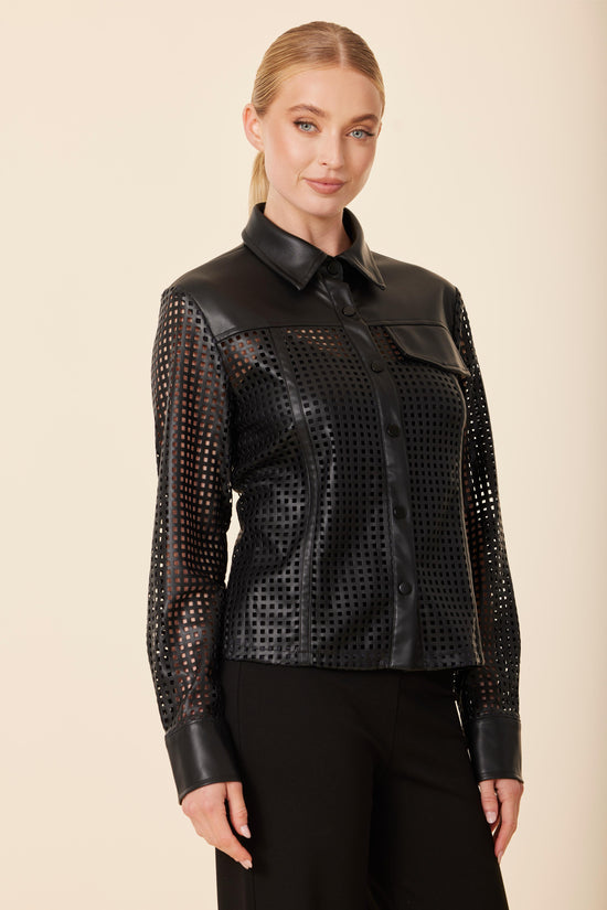 Faux Leather Laser Cut Shirt