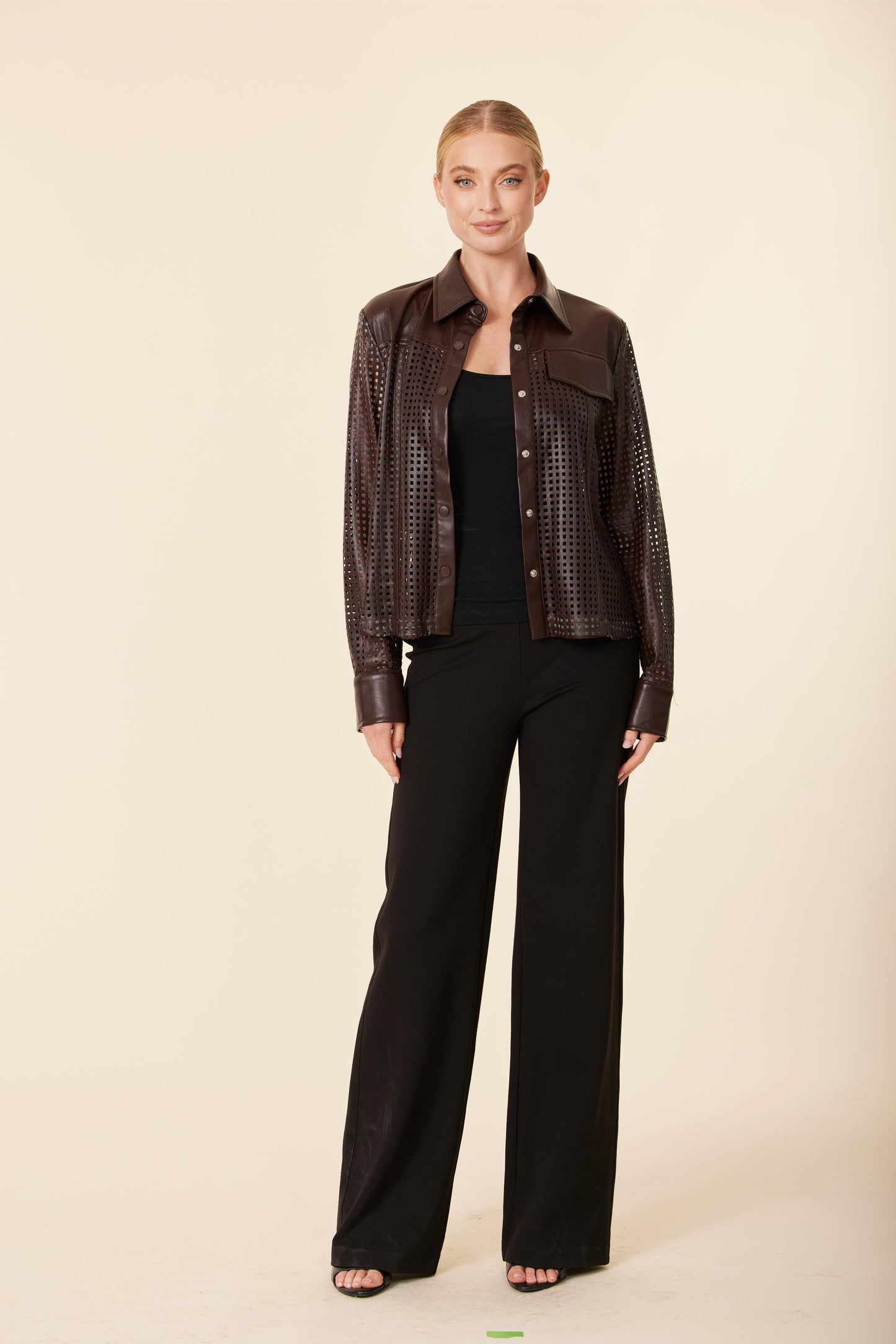 Faux Leather Laser Cut Shirt