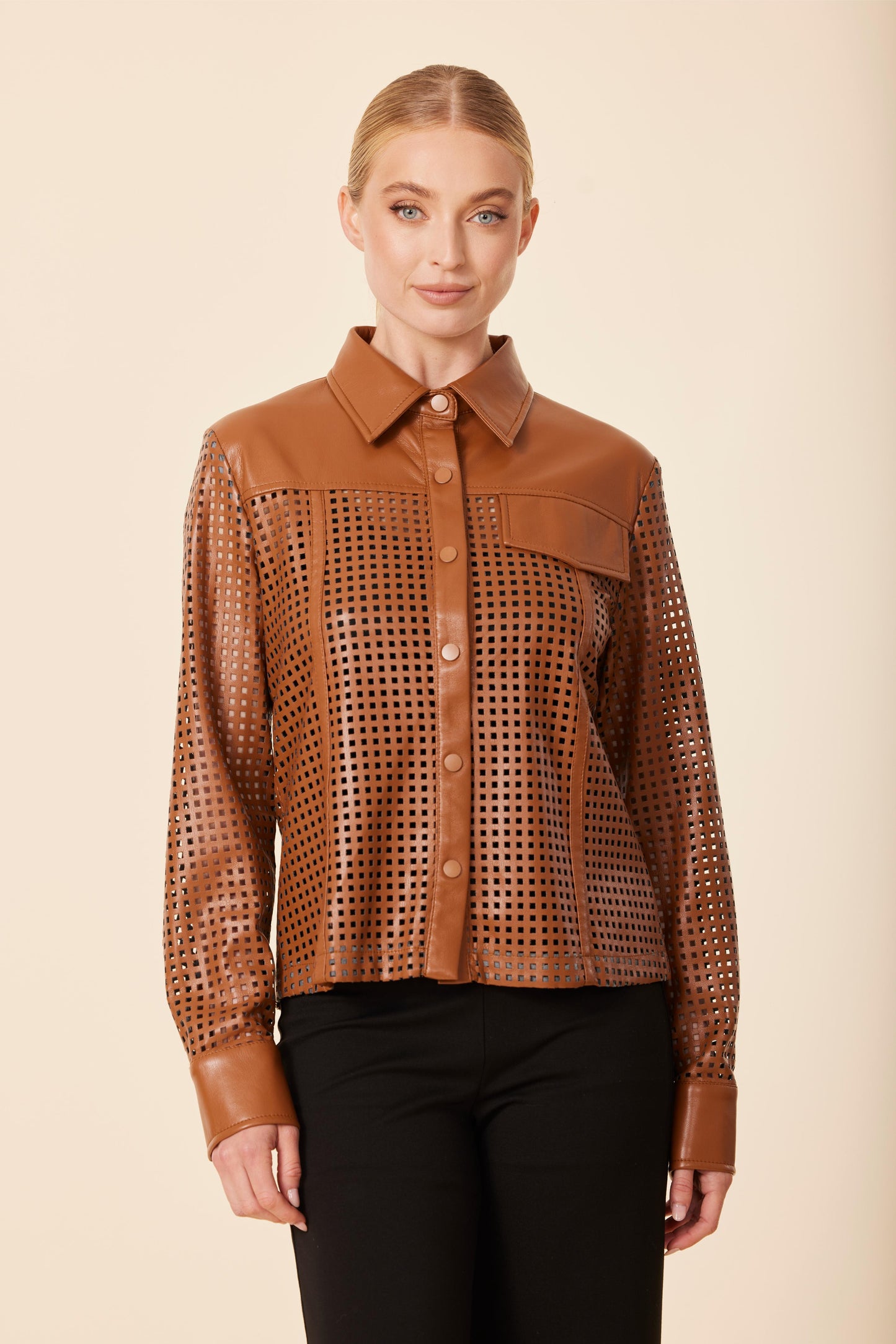 Faux Leather Laser Cut Shirt