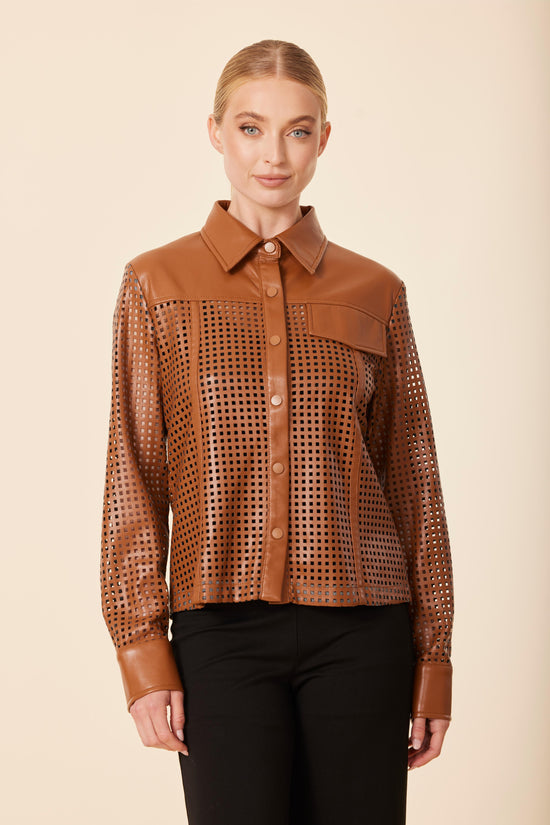 Faux Leather Laser Cut Shirt