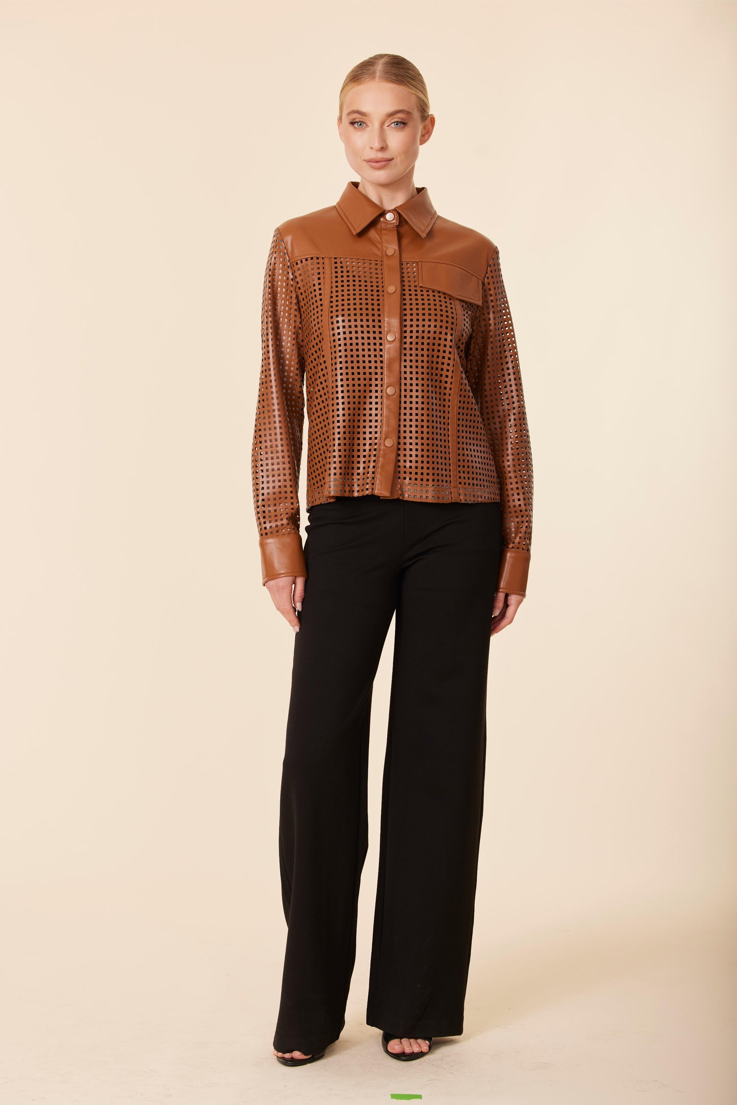 Faux Leather Laser Cut Shirt