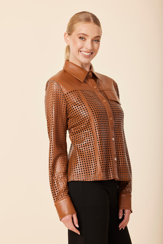 Faux Leather Laser Cut Shirt