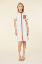 Vegan Leather Perforated Short Sleeve Dress