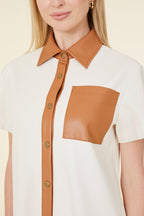 Vegan Leather Perforated Short Sleeve Dress