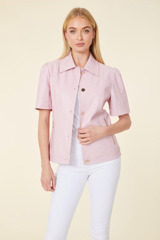 Vegan Leather Perforated Short Sleeve Shirt Jacket