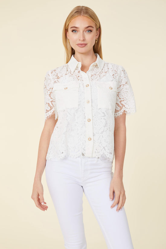 Floral Lace Pearl Button Blouse