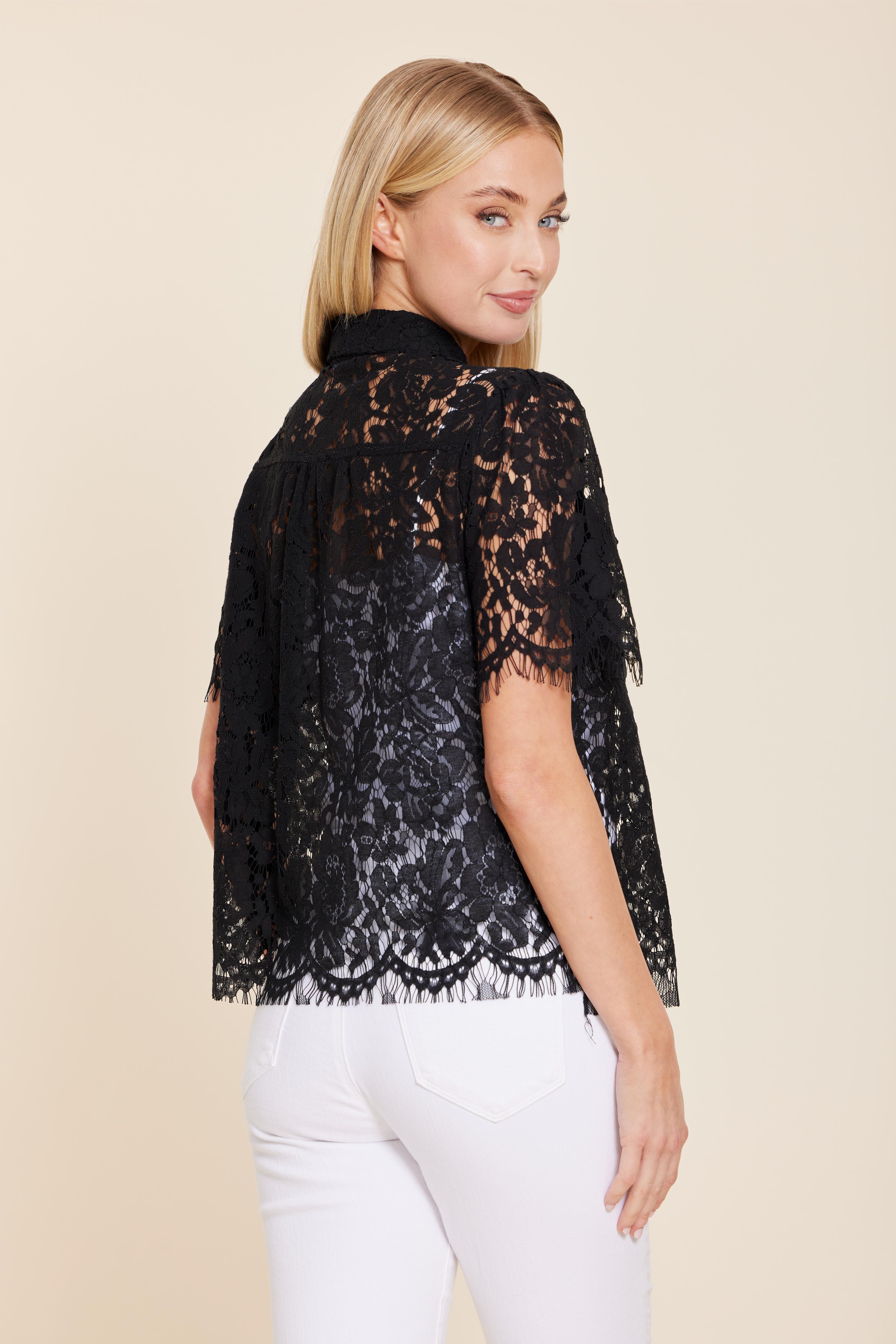 Floral Lace Pearl Button Top