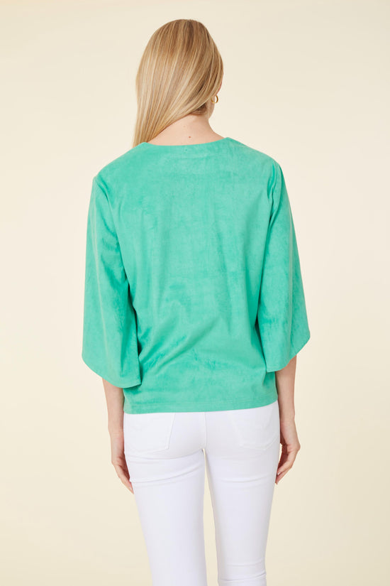 Faux Suede Cascade Sleeve Top