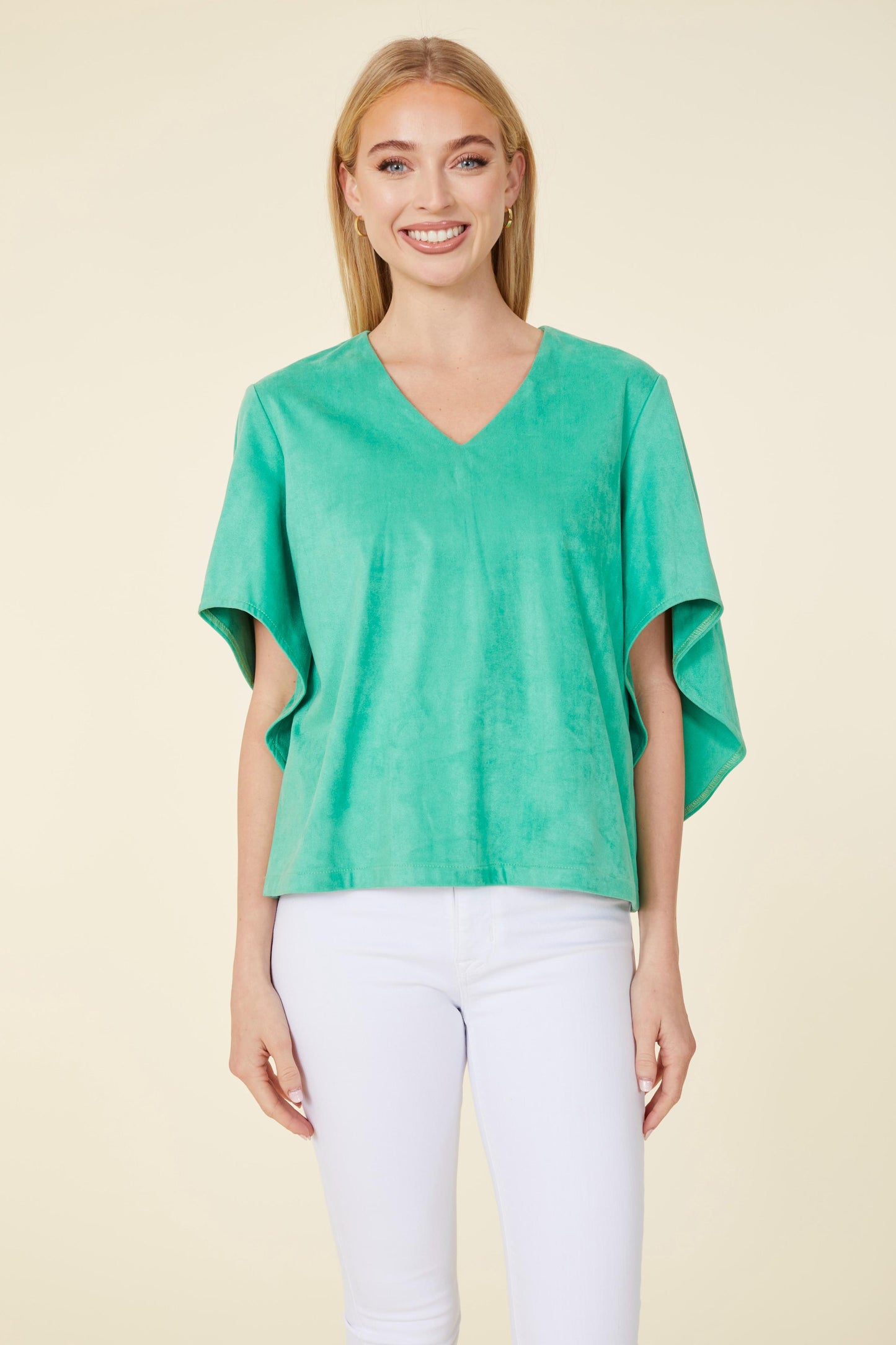 Faux Suede Cascade Sleeve Top