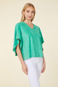 Faux Suede Cascade Sleeve Top