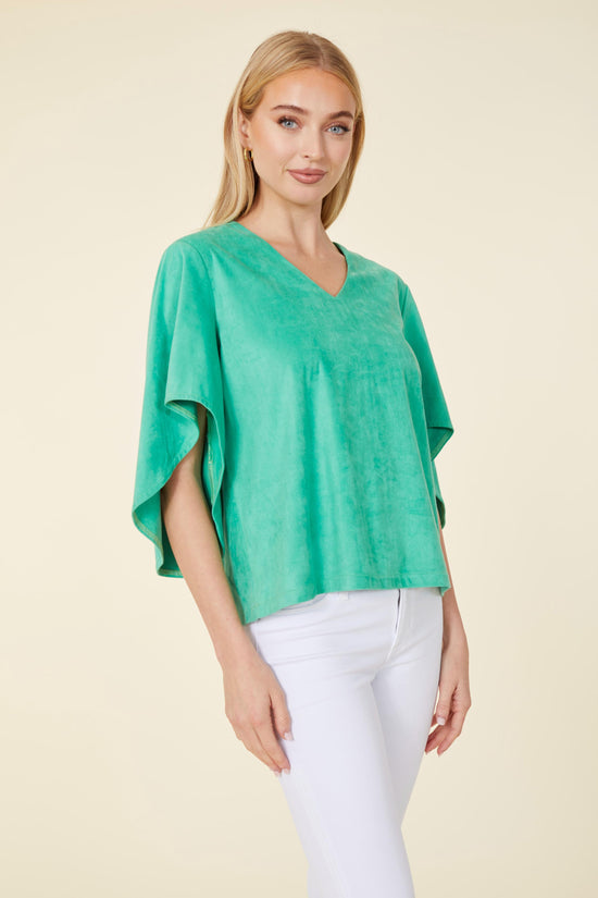 Faux Suede Cascade Sleeve Top