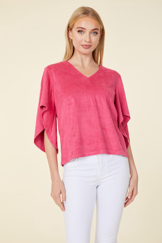 Faux Suede Cascade Sleeve Top