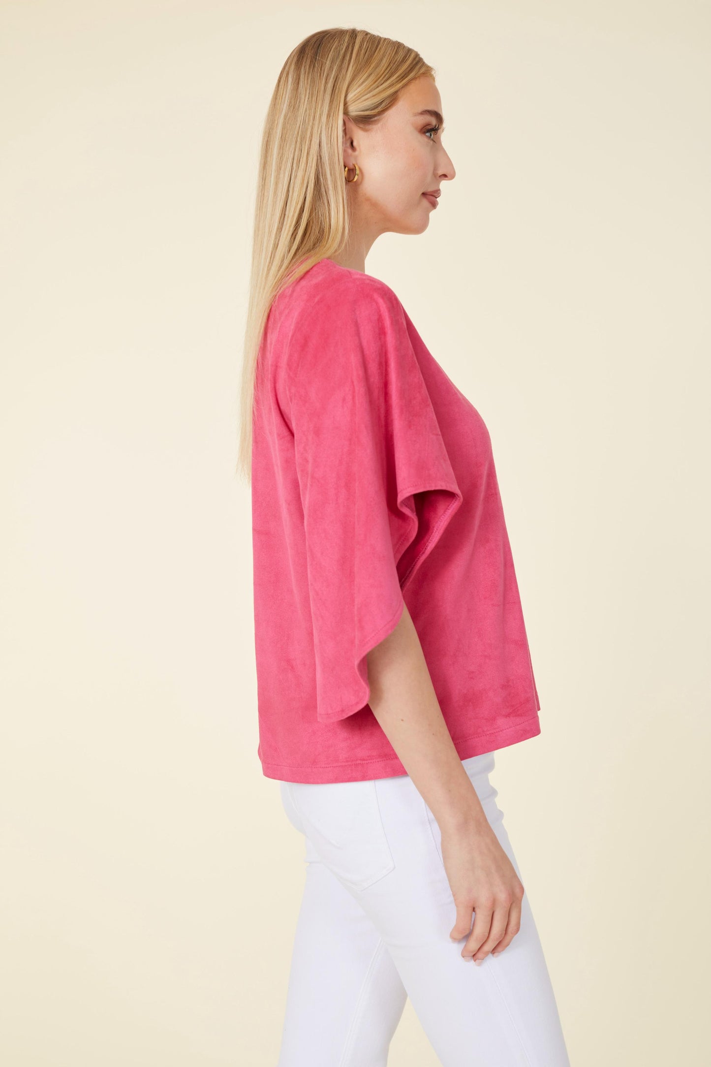 Faux Suede Cascade Sleeve Top