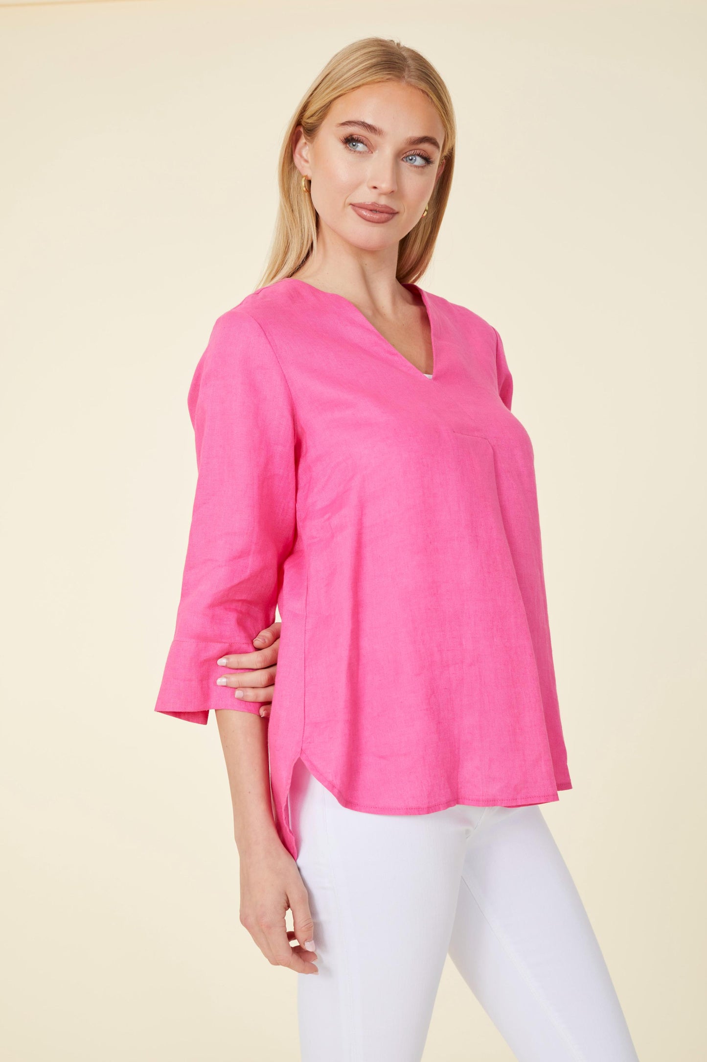 Linen Three-Quarter Sleeve Top