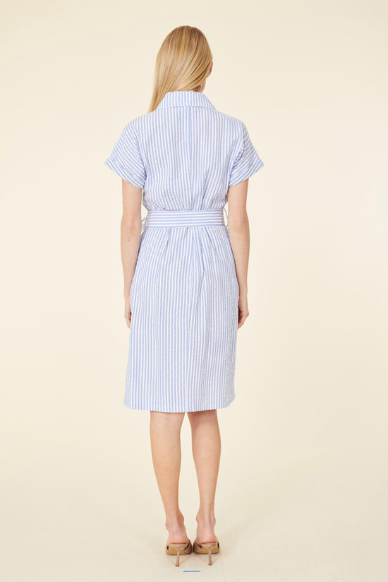 Striped Seer Sucker Belted Dress