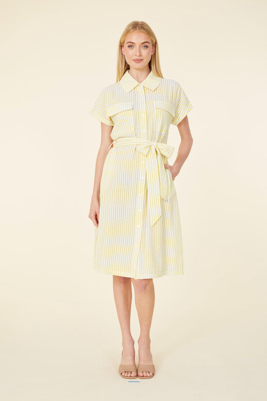 Striped Seer Sucker Belted Dress