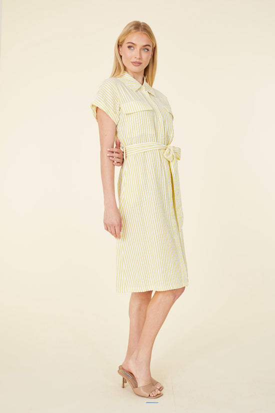 Striped Seer Sucker Belted Dress