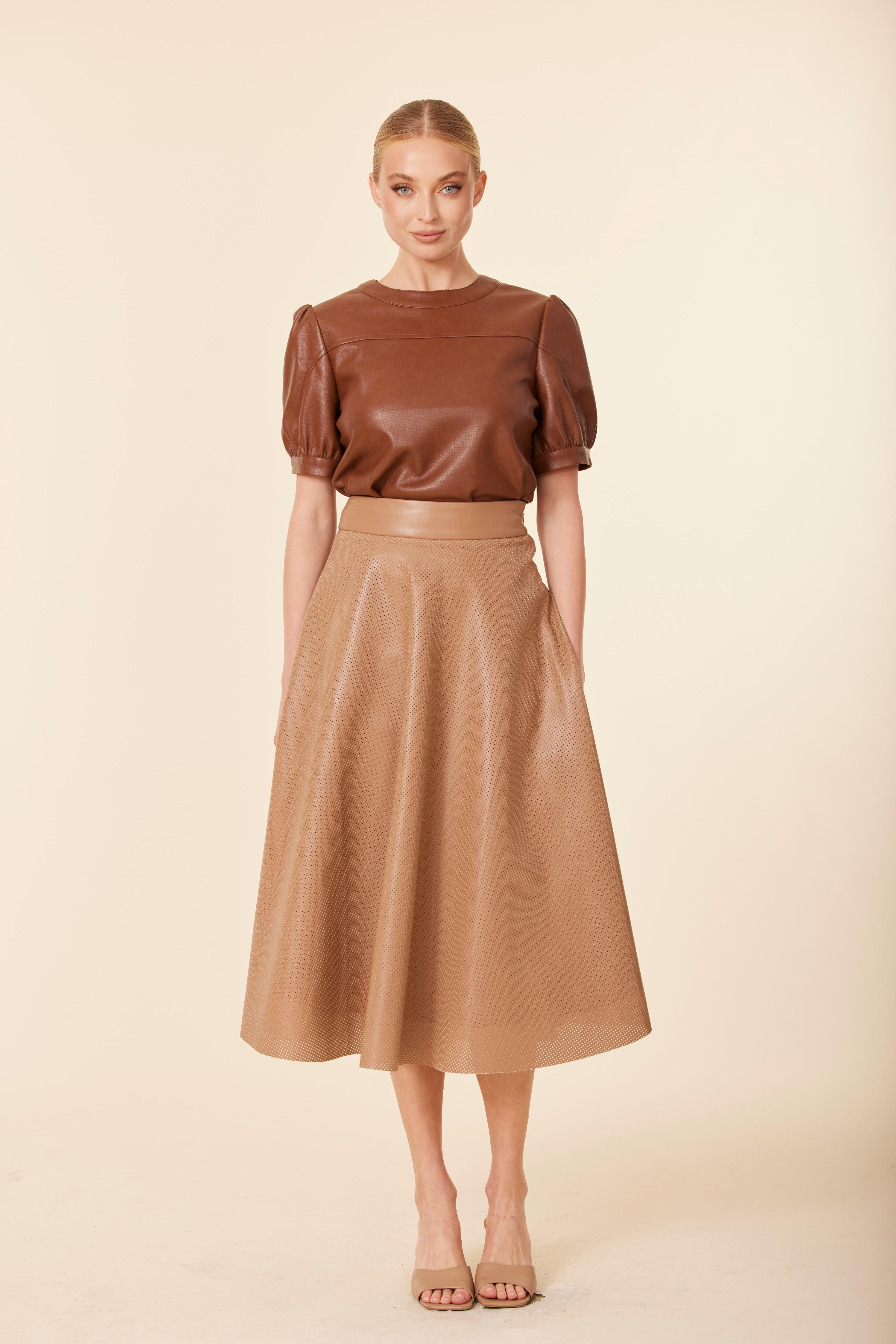 Faux Leather Perforated Skirt