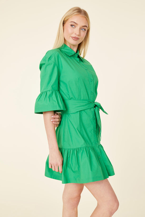 Poplin Ruffle Detail Dress With Or Without Sash