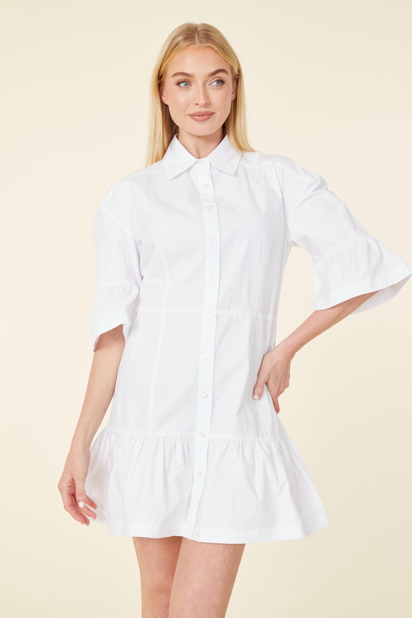 Poplin Ruffle Detail Dress With Or Without Sash