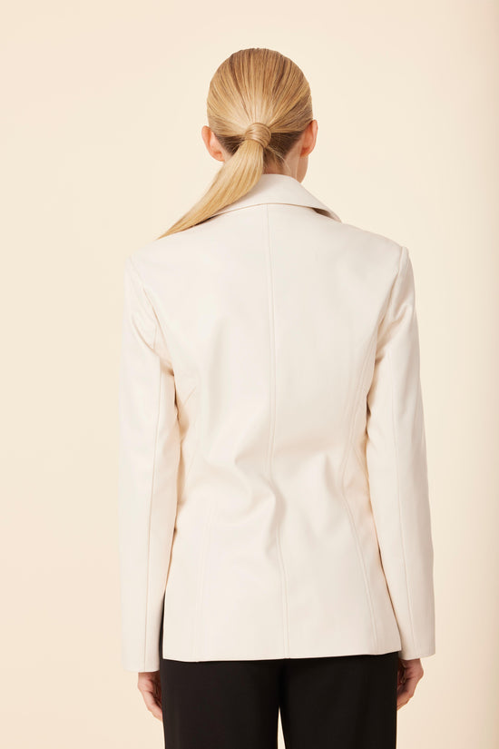 Faux Leather Fitted Blazer With Cuff And Side Vents