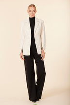 Faux Leather Fitted Blazer With Cuff And Side Vents
