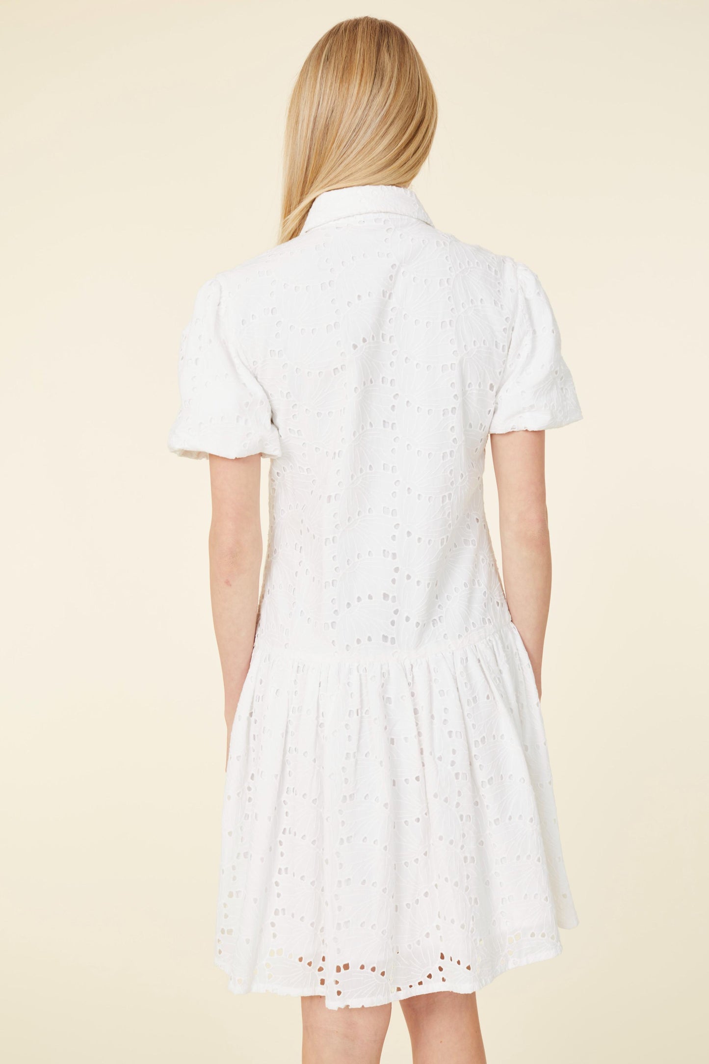 Short Sleeve Eyelet White Dress