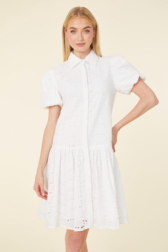 Short Sleeve Eyelet White Dress