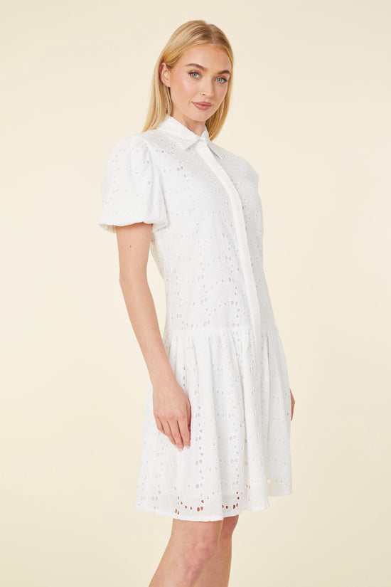 Short Sleeve Eyelet White Dress