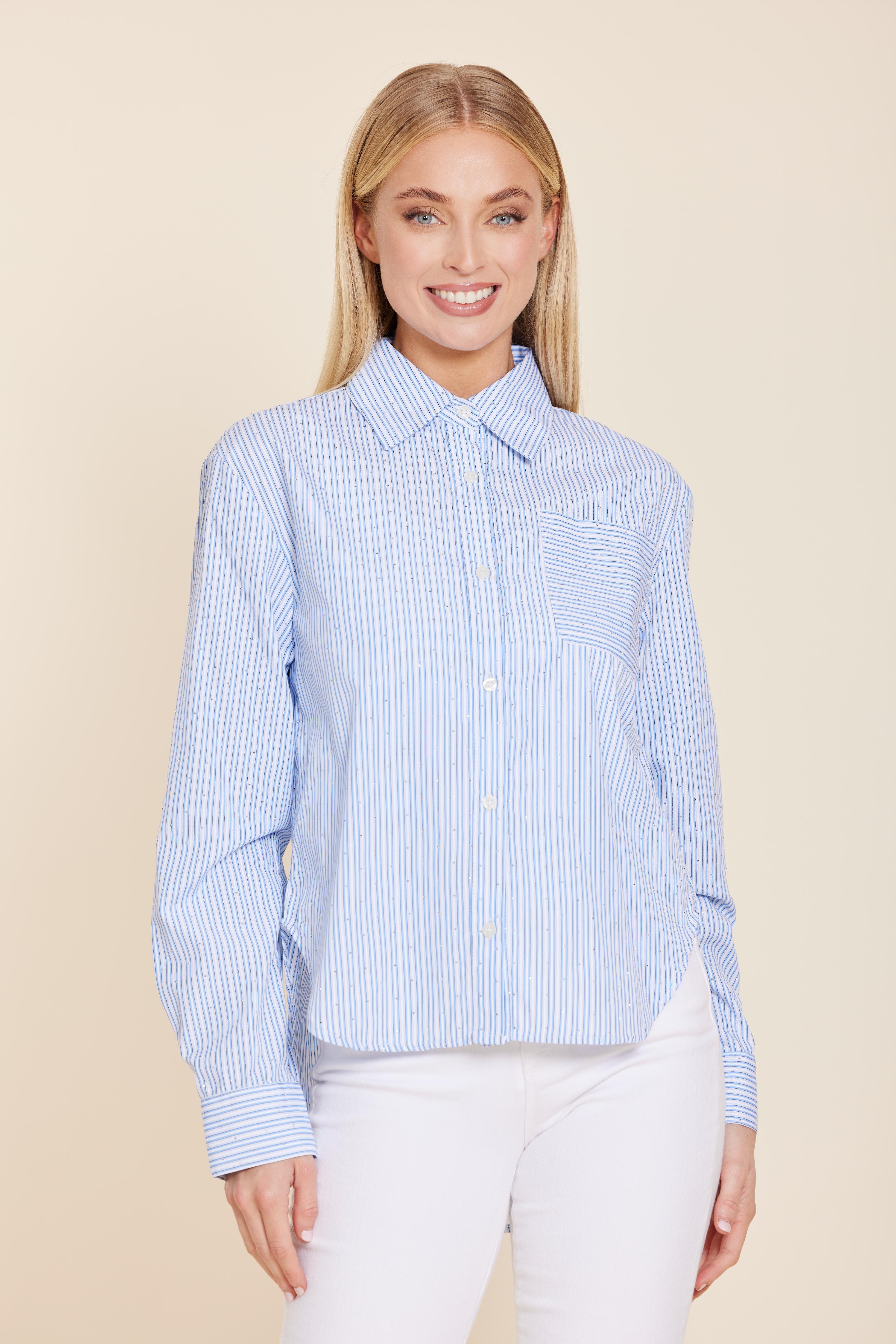 Micro Rhinestone Long Sleeve Shirt