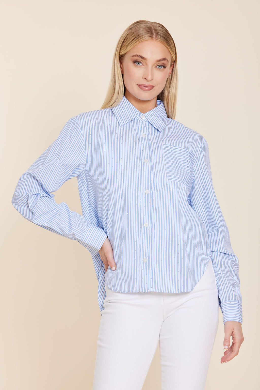 Micro Rhinestone Long Sleeve Shirt