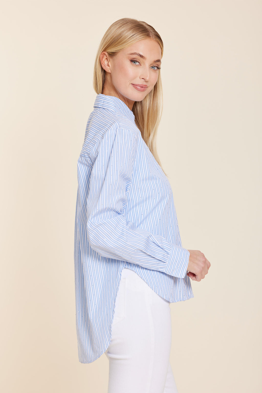 Micro Rhinestone Long Sleeve Shirt